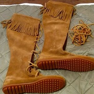 Minnetonka knee high lace boots
